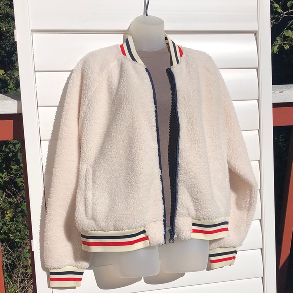 Tory Sport Cream Bomber Jacket with Striped Accents - Picture 2 of 10